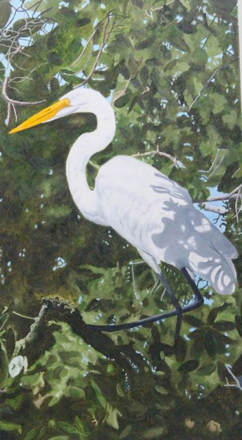 painting of Great Egret